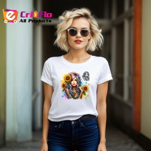 Tricou girl colorful ink sunflower mix, fata cu tatuaje colorate si floarea soarelui, Copii | Dama | Barbat - Img 11