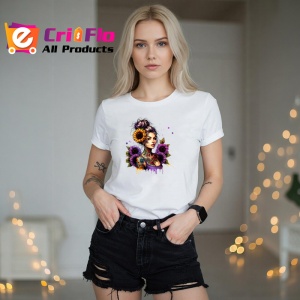 Tricou girl holding sunflower confident style, fata tinand floarea soarelui stil increzator, Copii | Dama | Barbat - Img 10