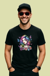 Tricou Girl with butterflies tattooed, fata cu fluturi si tatuaje, Copii | Dama | Barbat , tricou negru - Img 4