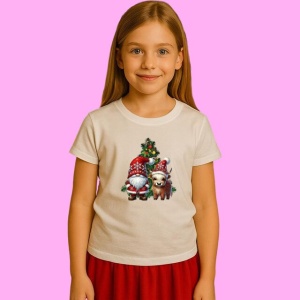 Tricou Gnome Craciun Cu Ren, din bumbac 100%, tricou alb, Copii | Dama | Barbat - Img 2