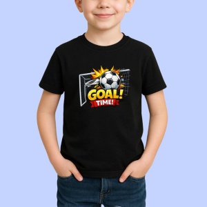 Tricou Goal Time Minge Fotbal Plasa Poarta, din bumbac 100%, tricou negru Copii | Dama | Barbat