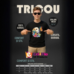 Tricou Golden Labrador cu fluturi portocalii si flori colorate ilustratie vesela Copii | Dama | Barbat Barbat - Img 18