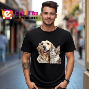 Tricou Golden Retriever si pisica gri tabby fericire in doi Copii | Dama | Barbat Barbat - Img 18