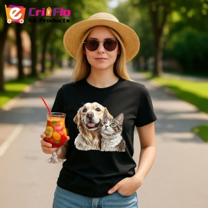 Tricou Golden Retriever si pisica gri tabby fericire in doi Copii | Dama | Barbat Barbat - Img 23