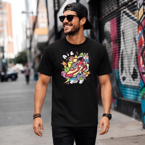 Tricou Graffiti Abstract Burger Sneaker Mashup Urban Art Design, din bumbac 100%, tricou negru, Copii | Dama | Barbat - Img 5