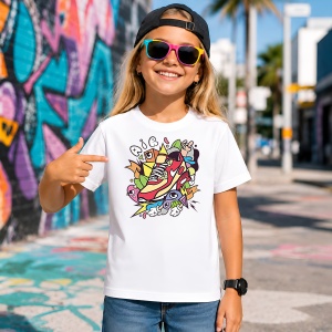 Tricou Graffiti Abstract Burger Sneaker Mashup Urban Art Design, din bumbac 100% Copii | Dama | Barbat - Img 4