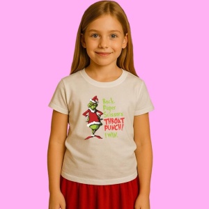 Tricou Grinch Christmas Rock Paper Scissor Throat Punch I Win, din bumbac 100%, tricou alb, Copii | Dama | Barbat - Img 2