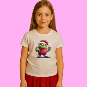 Tricou Grinch Costum Rosu Tinand Globuri, din bumbac 100%, tricou alb, Copii | Dama | Barbat