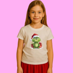 Tricou Grinch Cu Cadou Mos Craciun, din bumbac 100%, tricou alb, Copii | Dama | Barbat - Img 2
