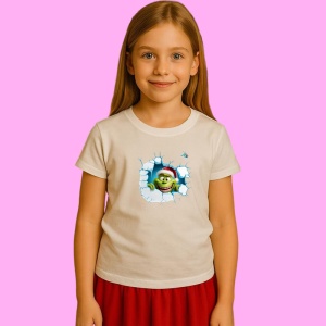 Tricou Grinch Cu Fundal Albastru Si Zambet Mare Craciun, din bumbac 100% Copii | Dama | Barbat - Img 2