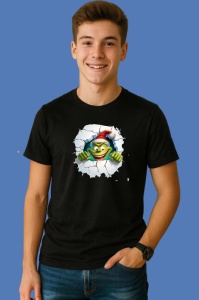Tricou Grinch Cu Fundal Albastru Si Zapada Craciun, din bumbac 100% Copii | Dama | Barbat