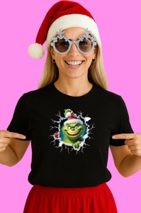 Tricou Grinch Cu Fundal Gri Si Braduti Craciun, din bumbac 100% Copii | Dama | Barbat