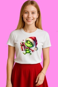 Tricou Grinch Cu Pachete Colorate De Craciun, din bumbac 100%, tricou alb, Copii | Dama | Barbat