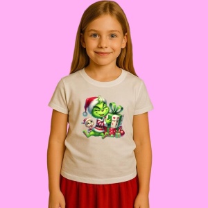 Tricou Grinch Cu Papusa Si Multe Cadouri, din bumbac 100%, tricou alb, Copii | Dama | Barbat - Img 2
