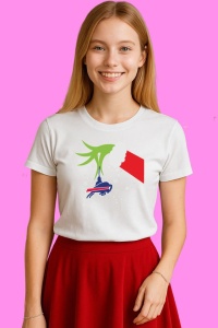 Tricou Grinch Hand Buffalo Bills Merry Christmas, din bumbac 100%, tricou alb, Copii | Dama | Barbat