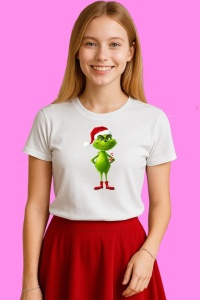 Tricou Grinch Subtire Cu Caciula, din bumbac 100%, tricou alb, Copii | Dama | Barbat - Img 3