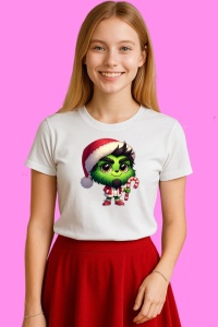 Tricou Grinch Tuns Modern Cu Bastonas, din bumbac 100%, tricou alb, Copii | Dama | Barbat