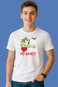 Tricou Grinchmas My Grandkids Stole My Heart, din bumbac 100%, tricou alb, Copii | Dama | Barbat - Img 3