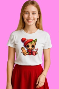 Tricou Groot Christmas Cu Cana Si Biscuit, din bumbac 100%, tricou alb, Copii | Dama | Barbat - Img 3