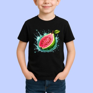 Tricou Guava si valuri tropicale, Fructe, Copii | Dama, culoare negru