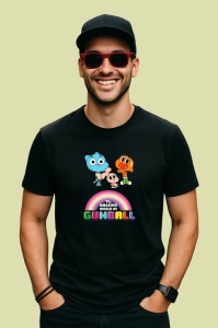 Tricou Gumball aventuri amuzante cu fratii waterson sub curcubeu, Copii | Dama | Barbat , tricou negru - Img 4