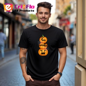 Tricou Halloween Dovleci 3, din bumbac 100%, tricou negru, Dama | Barbat - Img 3