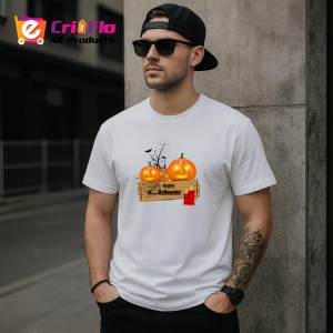 Tricou Halloween Dovleci Decor Lemn, din bumbac 100%, tricou alb, Dama | Barbat - Img 3