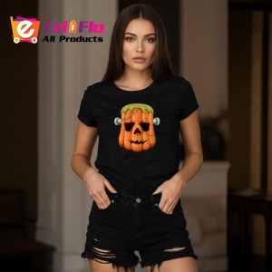 Tricou Halloween Frankenstein Cap, din bumbac 100%, tricou negru, Dama | Barbat - Img 5