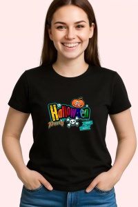 Tricou Halloween Party Trick Or Treat, din bumbac 100%, tricou negru, Dama | Barbat - Img 2