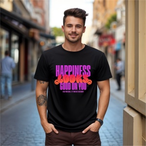 Tricou Happiness Looks Good On You Negru, Copii | Dama | Barbat - Img 8