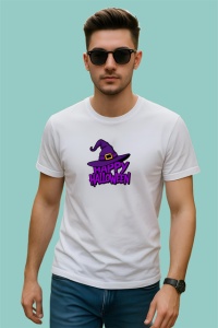 Tricou Happy Halloween Palarie Vrajitoare Mov V4, din bumbac 100% , tricou alb pentru Copii | Dama | Barbat - Img 3