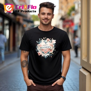 Tricou Happy Mothers Day Floral, din bumbac 100%, tricou negru, Dama | Barbat - Img 3