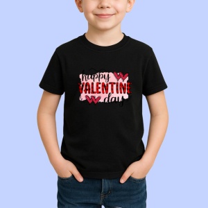Tricou Happy Valentine Day Inima Rosie Buze V3, din bumbac 100%, tricou negru Copii | Dama | Barbat - Img 2