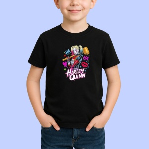Tricou Harley quinn zambet si par roz, Copii | Dama | Barbat , tricou negru - Img 2