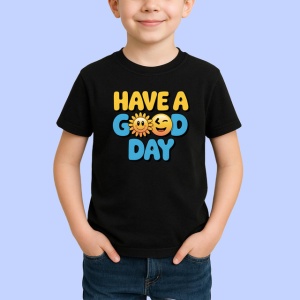 Tricou Have A Good Day Soare Zambitor Font Galben Albastru, din bumbac 100%, tricou negru Copii | Dama | Barbat - Img 2