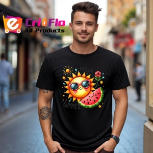 Tricou Hello summer cu soare si felie de pepene grafica vesela Copii | Dama | Barbat Barbat - Img 17