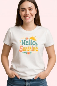 Tricou Hello Sunshine Text Vintage Soare V1, din bumbac 100% , tricou alb pentru Copii | Dama | Barbat - Img 2