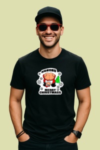Tricou Hohoho Merry Christmass Fundal Amuzant Mos Craciun, din bumbac 100%, tricou negru Barbat