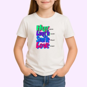 Tricou Hug Laugh Smile Love Text Colorat V1, din bumbac 100% , tricou alb pentru Copii | Dama | Barbat - Img 2