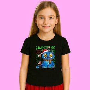 Tricou Huntrix K Pop Hunters Demon Derpy Pisica Design Christmas, din bumbac 100%, tricou negru, Copii | Dama | Barbat