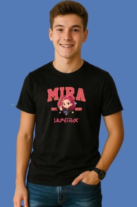 Tricou Huntrix K Pop Hunters Demon Mira Portret Huntrix Logo, din bumbac 100%, tricou negru, Copii | Dama | Barbat