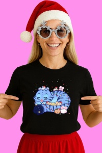 Tricou Huntrix K Pop Hunters Demon Pisica Dormind Cu Iepurasi Chibi, din bumbac 100%, tricou negru, Copii | Dama | Barbat - Img 2