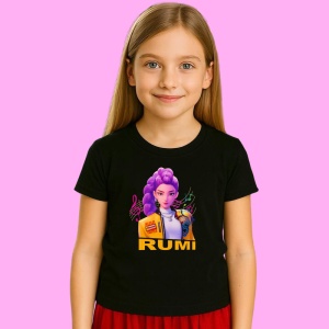 Tricou Huntrix K Pop Hunters Demon Rumi Portret Solo Muzical, din bumbac 100%, tricou negru, Copii | Dama | Barbat - Img 2