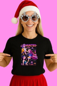 Tricou Huntrix K Pop Hunters Demon Rumi Zoey Mira Poster Star, din bumbac 100%, tricou negru, Copii | Dama | Barbat - Img 1