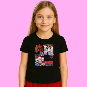 Tricou Huntrix K Pop Hunters Demon Saiyaboys Poster Ilustratie Colorata, din bumbac 100%, tricou negru, Copii | Dama | Barbat - Img 2