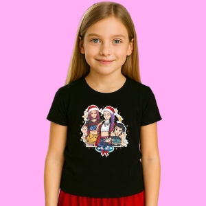 Tricou Huntrix K Pop Hunters Demon Trio Fete Pisica Fundal Decorativ, din bumbac 100%, tricou negru, Copii | Dama | Barbat