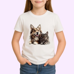 Tricou Husky Siberian si pisica gri legatura puternica Copii | Dama | Barbat Barbat - Img 4
