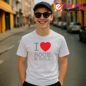 Tricou I Love Rock And Roll Inima Rosie, din bumbac 100% , tricou alb pentru Copii | Dama | Barbat - Img 10