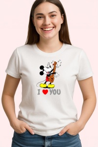 Tricou I Love You Mickey Mouse Cantand La Chitara, din bumbac 100% , tricou alb pentru Copii | Dama | Barbat