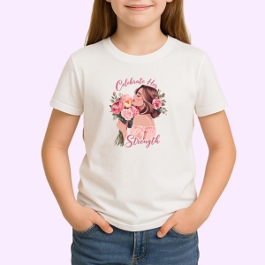 Tricou Ilustratie Femeie Cu Flori Sarbatoare Forta, din bumbac 100% , tricou alb pentru Copii | Dama | Barbat - Img 1